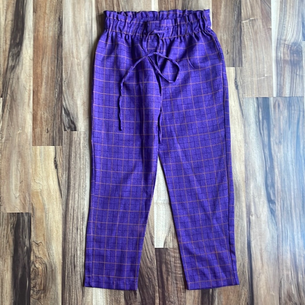 Plaid Purple Paperbag Pants